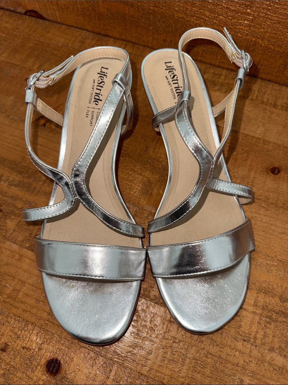 Life Stride Silver Metallic Strappy Women's Sandals